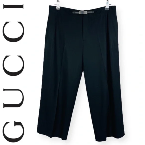Gucci Vintage Black Wool Blend High Waisted Crop Ankle Pants Trousers Italy 42 M - Picture 2 of 16